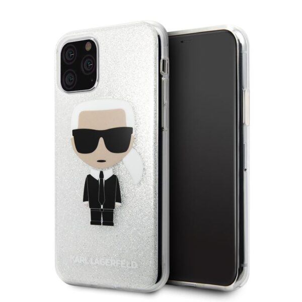 Karl Lagerfeld Iconic Karl dėklas, skirtas iPhone 11 Pro (blizgantis sidabras)