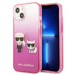 Karl Lagerfeld Gradient Ikonik Karl & Choupette – iPhone 13 mini dėklas (rožinis)