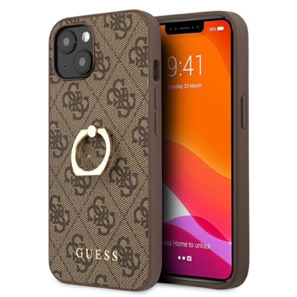 Guess 4G Ring Case – dėklas, skirtas iPhone 13 mini (rudas)