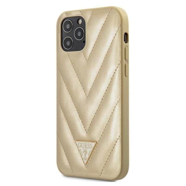 Guess V Quilted – dėklas, skirtas iPhone 12 Pro Max (auksinis)