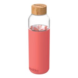 Quokka Flow - stiklinė, suapvalinta gertuvė su silikoniniu dangteliu 660ml (Inner Pink Botanical)
