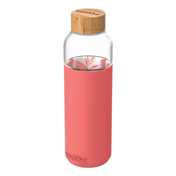 Quokka Flow - stiklinė, suapvalinta gertuvė su silikoniniu dangteliu 660ml (Inner Pink Botanical)