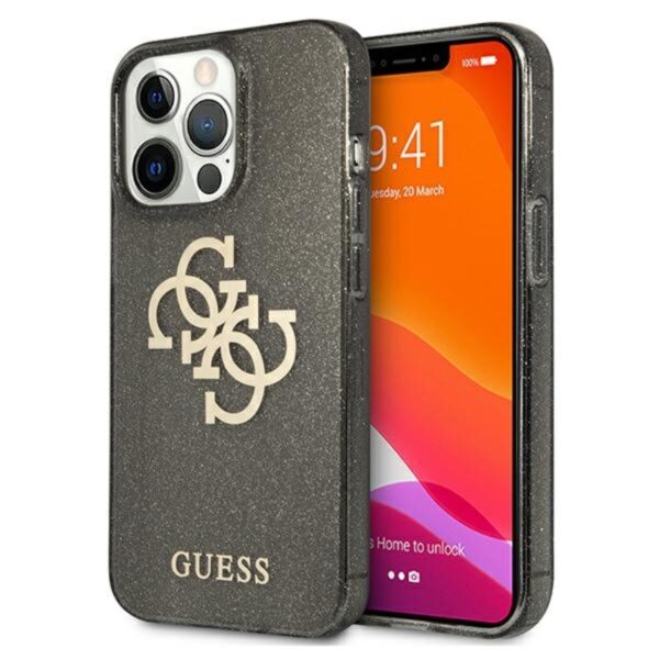 Guess Glitter 4G Big Logo – dėklas, skirtas iPhone 13 Pro (juodas)