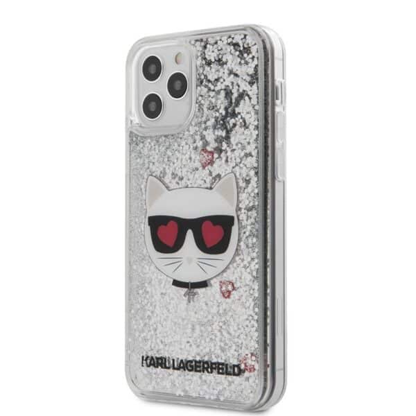 Karl Lagerfeld Liquid Glitter Choupette – „iPhone 12“ / „iPhone 12 Pro“ dėklas (sidabras)
