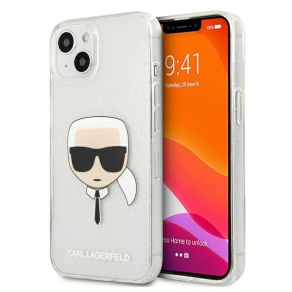Karl Lagerfeld Karl's Head Glitter – dėklas, skirtas iPhone 13 mini (sidabrinis)