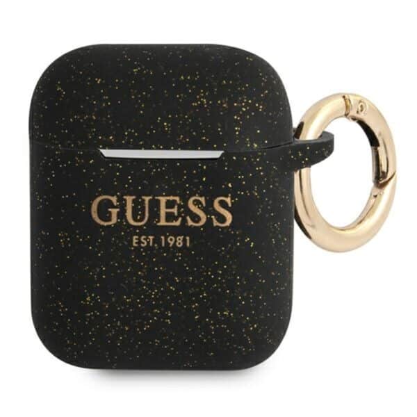 Guess Silicone Glitter Est – Airpods dėklas (juodas)