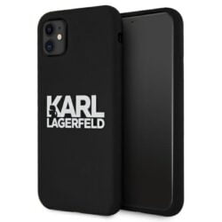 Karl Lagerfeld Silicone Stack logotipas – iPhone 11 dėklas (juodas)