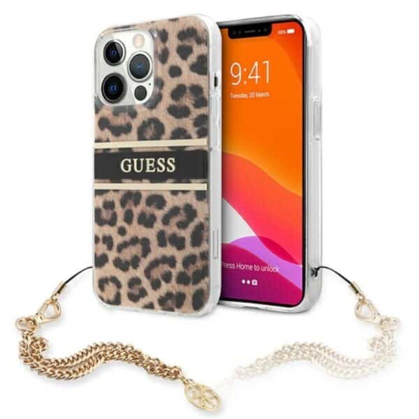 Guess Leopard Gold Chain – dėklas, skirtas iPhone 13 Pro Max