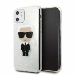 Karl Lagerfeld Ikoninis Karl dėklas, skirtas iPhone 11 (sidabro blizgučiai)