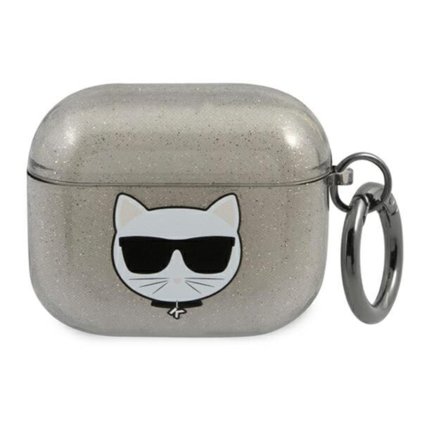Karl Lagerfeld Choupette Head Glitter – „AirPods 3“ dėklas (juodas)