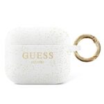 Guess Silicone Glitter Est – dėklas, skirtas Airpods Pro (baltas)