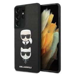 Karl Lagerfeld Saffiano Karl & Choupette Heads – dėklas, skirtas Samsung Galaxy S21 Ultra (juodas)