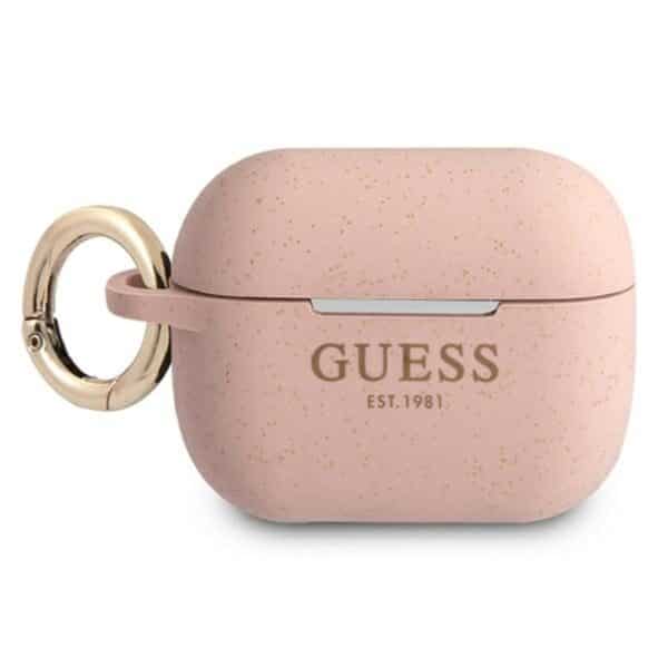 Guess Silicone Glitter Est – Airpods dėklas (rožinis)