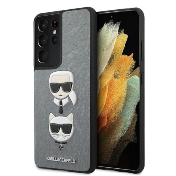 403FAD8F-6051-EC11-91AD-2CEA7FB072AA.jpg Karl Lagerfeld Saffiano Karl & Choupette Heads – dėklas, skirtas Samsung Galaxy S21 Ultra (sidabrinis)