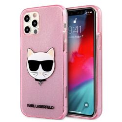 Karl Lagerfeld Choupette Head Glitter – dėklas, skirtas iPhone 12 / iPhone 12 Pro (rožinis)