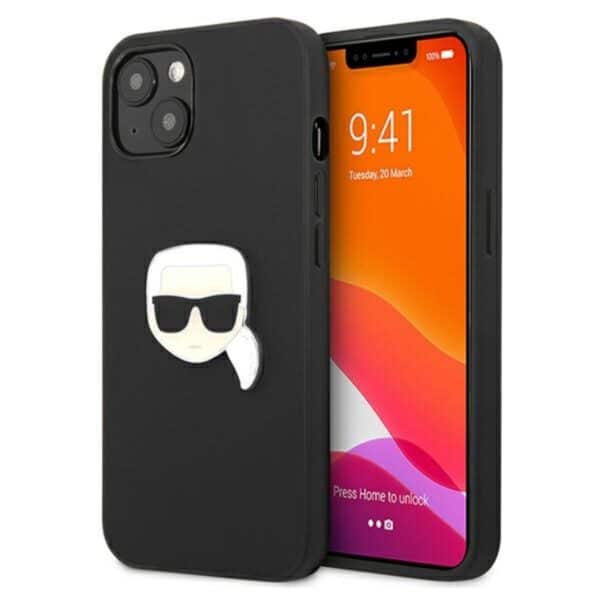 Karl Lagerfeld PU oda, metalinė Karl's Head – dėklas, skirtas iPhone 13 mini (juodas)