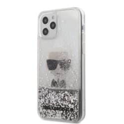 „Karl Lagerfeld Liquid Glitter Ikonik“ – „iPhone 12“ / „iPhone 12 Pro“ dėklas (sidabras)