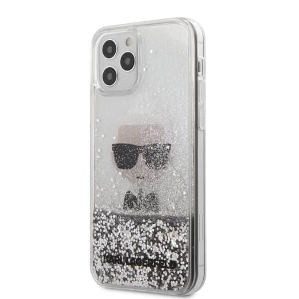 „Karl Lagerfeld Liquid Glitter Ikonik“ – „iPhone 12“ / „iPhone 12 Pro“ dėklas (sidabras)