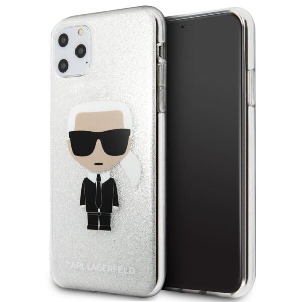 Karl Lagerfeld Iconic Karl dėklas, skirtas iPhone 11 Pro Max (blizgantis sidabras)