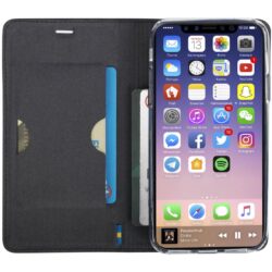 Krusell Malmo 4 Card Foliocase – Piniginės dėklas, skirtas iPhone X, su stovu (juodas)
