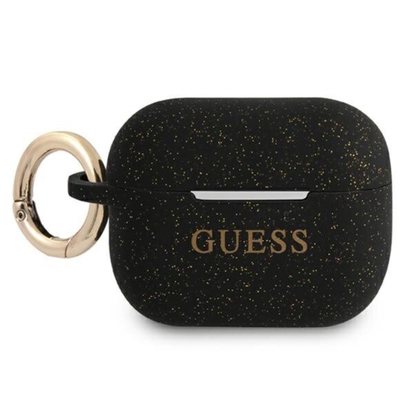Guess Silicone Glitter Est – dėklas, skirtas Airpods Pro (juodas)