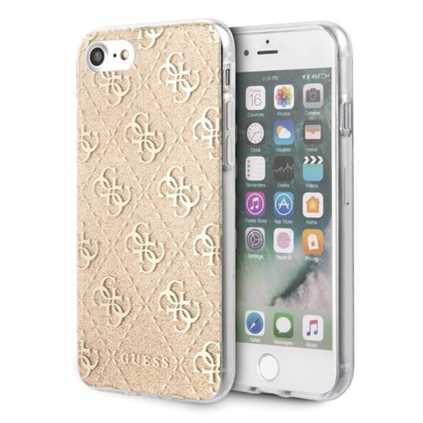 445BD823-6051-EC11-91AD-2CEA7FB072AA.jpg Guess 4G Glitter – dėklas iPhone SE 2020 / 8 / 7 (auksinis)