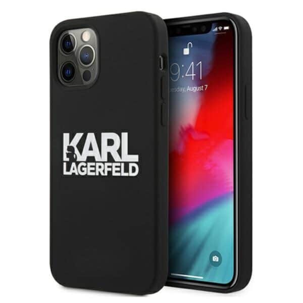 Karl Lagerfeld Silicone Stack logotipas – dėklas, skirtas iPhone 12 / iPhone 12 Pro (juodas)