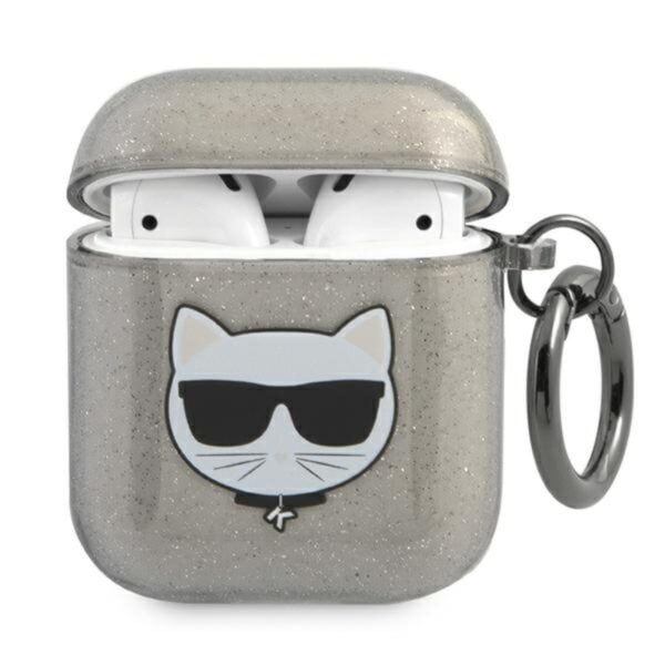 Karl Lagerfeld Choupette Head Glitter – Airpods dėklas (juodas)