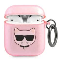 Karl Lagerfeld Choupette Head Glitter – Airpods dėklas (rožinis)