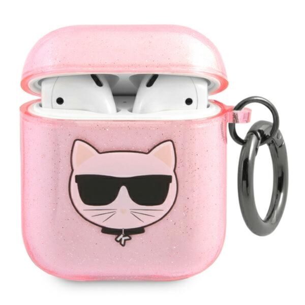 Karl Lagerfeld Choupette Head Glitter – Airpods dėklas (rožinis)