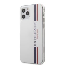 US Polo Assn Shiny Tricolor Stripes – dėklas, skirtas iPhone 12 / iPhone 12 Pro (baltas)