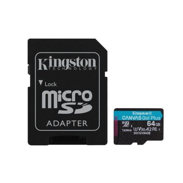 Kingston Canvas Go Plus microSDXC – Atminties kortelė 64GB A2 V30 Class 10 UHS-I U3 170/70 Mb/s su adapteriu