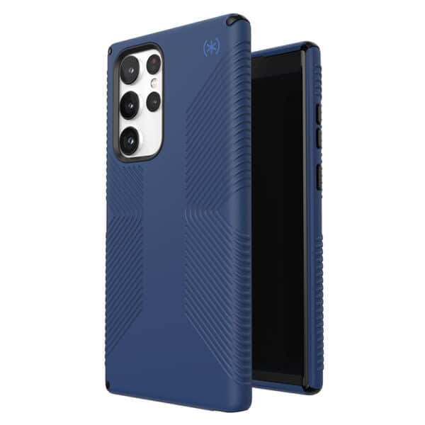 „Speck Presidio2 Grip“ – „Samsung Galaxy S22 Ultra“ dėklas su MICROBAN („Coastal Blue“ / „Storm Blue“)