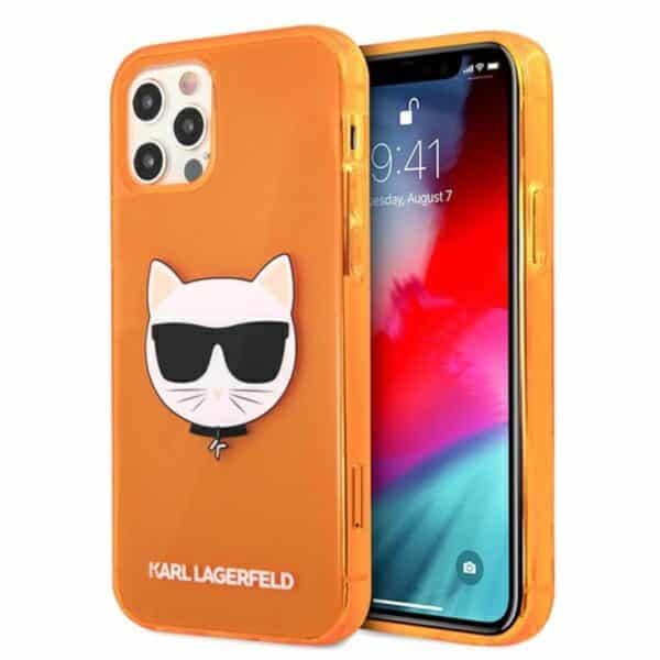 Karl Lagerfeld Choupette Head – dėklas, skirtas iPhone 12 / iPhone 12 Pro (Fluo Orange)