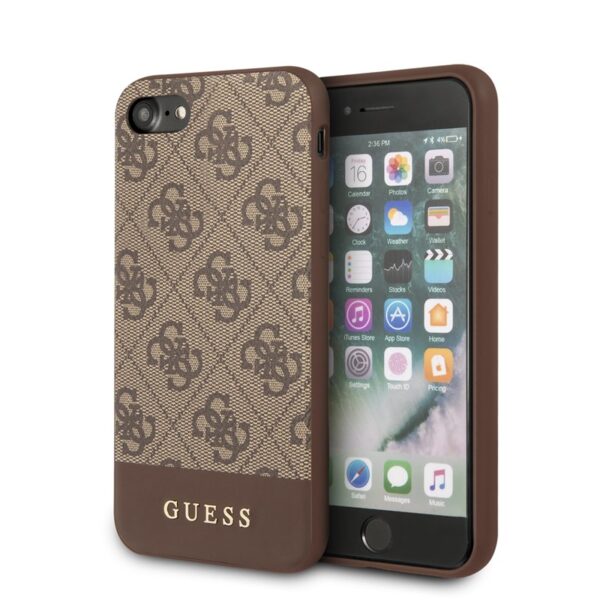 Guess 4G Bottom Stripe kolekcija – dėklas iPhone SE 2020 / 8 / 7 (ruda)