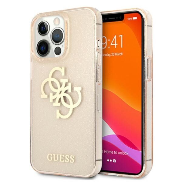 Guess Glitter 4G Big Logo – dėklas, skirtas iPhone 13 Pro (auksinis)
