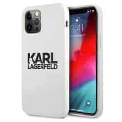 Karl Lagerfeld Silicone Stack logotipas – dėklas, skirtas iPhone 12 / iPhone 12 Pro (baltas)