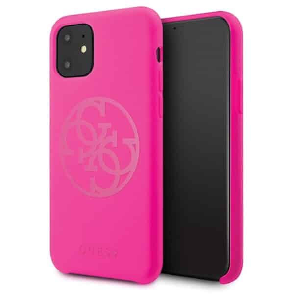 „Guess Slilicon 4G Tone on Tone“ logotipas – „iPhone 11 Pro Max“ dėklas (fuksija)