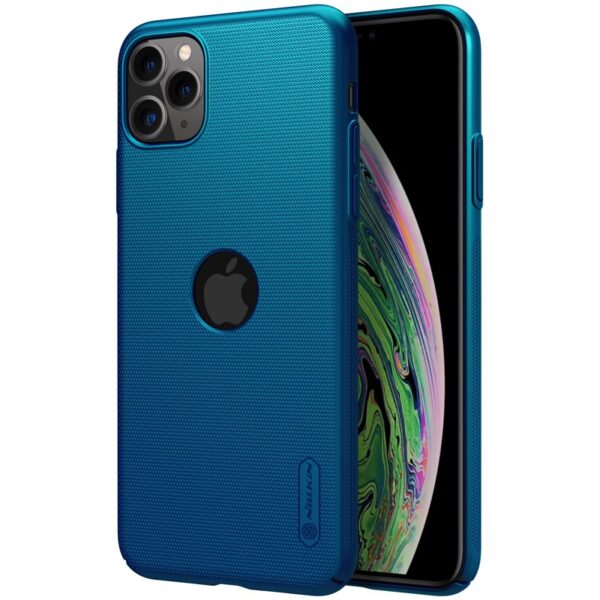 Nillkin Super Frosted Shield – Apple iPhone 11 Pro Max dėklas su iškirptu logotipu (Peacock Blue)