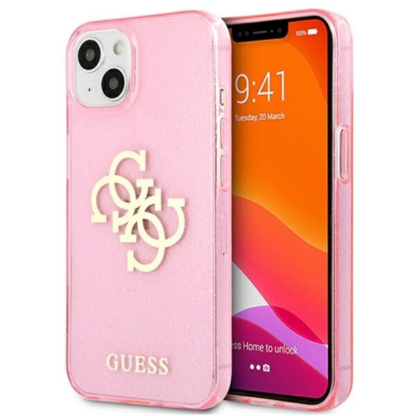 Guess Glitter 4G Big Logo – dėklas, skirtas iPhone 13 mini (rožinis)