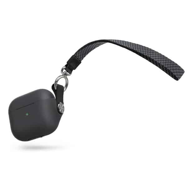 Moshi Pebbo dėklas, skirtas AirPods 3 su nuimamu riešo dirželiu ir LintGuard™ apsauga – šešėlinis juodas