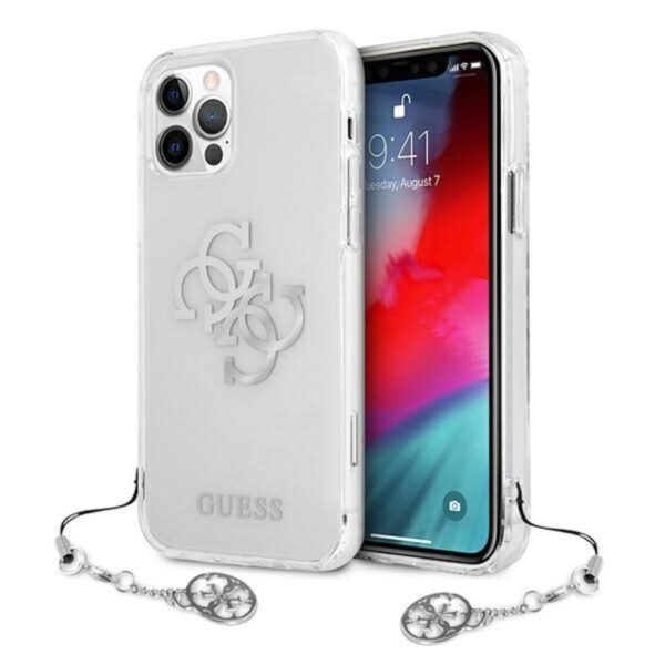 5FA1FCC2-3654-EC11-91AD-2CEA7FB072AA.jpg Guess 4G Big Logo Charm – dėklas, skirtas iPhone 12 / iPhone 12 Pro (sidabrinis)