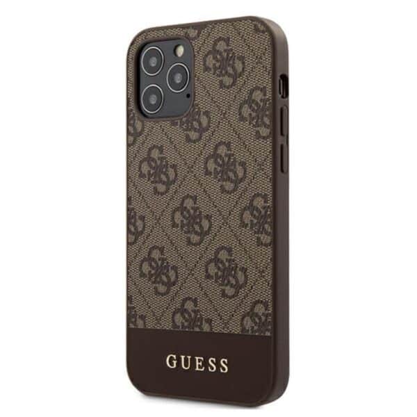 Guess 4G Bottom Stripe Collection – dėklas, skirtas iPhone 12 Pro Max (rudas)