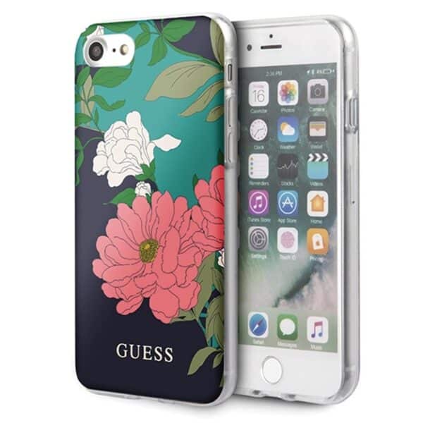 Guess Flower Shiny Collection N1 – dėklas iPhone SE 2020 / 8 / 7 (juodas)