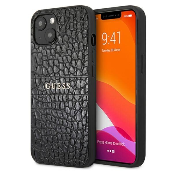 Guess Croco Stamp Lines – iPhone 13 mini dėklas (juodas)