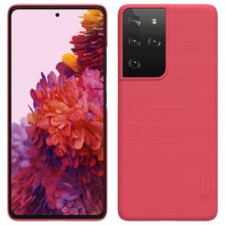 Nillkin Super Frosted Shield – dėklas, skirtas Samsung Galaxy S21 Ultra (ryškiai raudonas)
