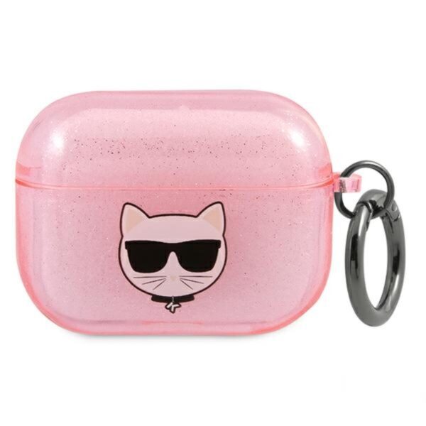 Karl Lagerfeld Choupette Head Glitter – dėklas, skirtas Airpods Pro (rožinis)