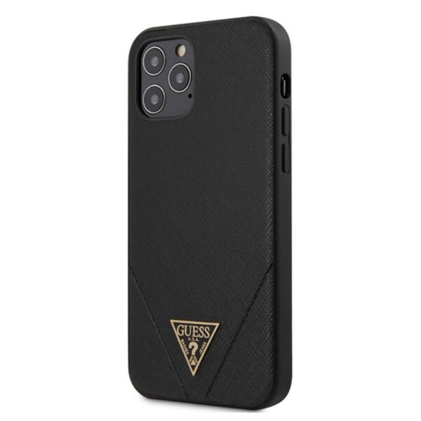 Guess Saffiano V – dėklas, skirtas iPhone 12 Pro Max (juodas)