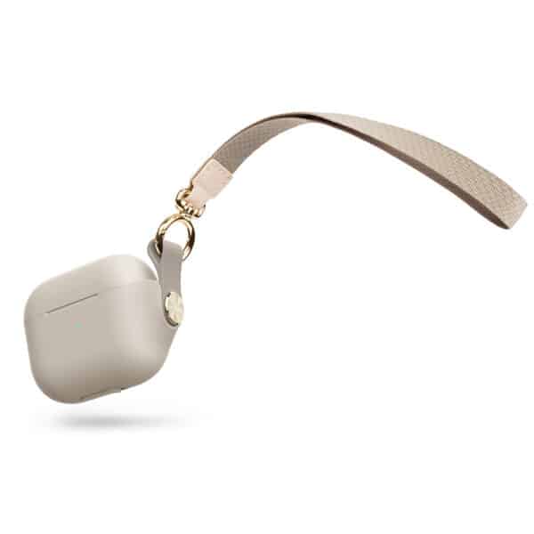 Moshi Pebbo dėklas, skirtas AirPods 3 su nuimamu riešo dirželiu ir LintGuard™ apsauga – Savanna Beige
