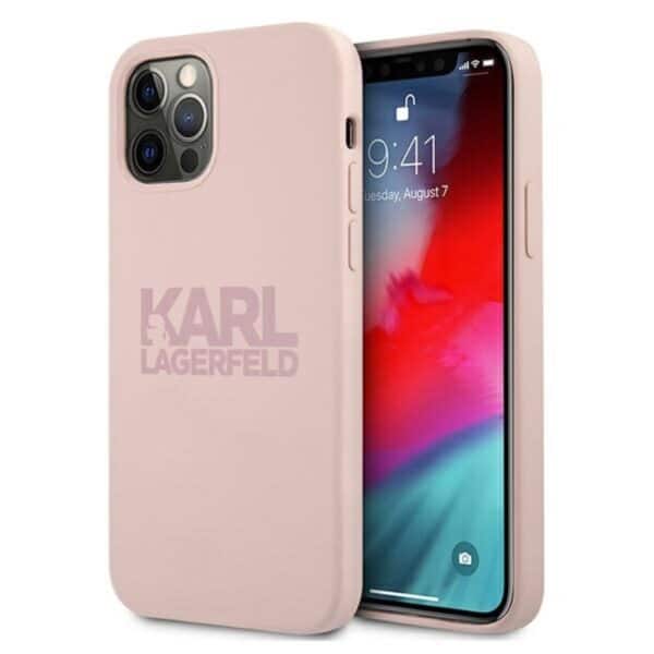 Karl Lagerfeld Silicone Stack logotipas – dėklas, skirtas iPhone 12 / iPhone 12 Pro (rožinis)